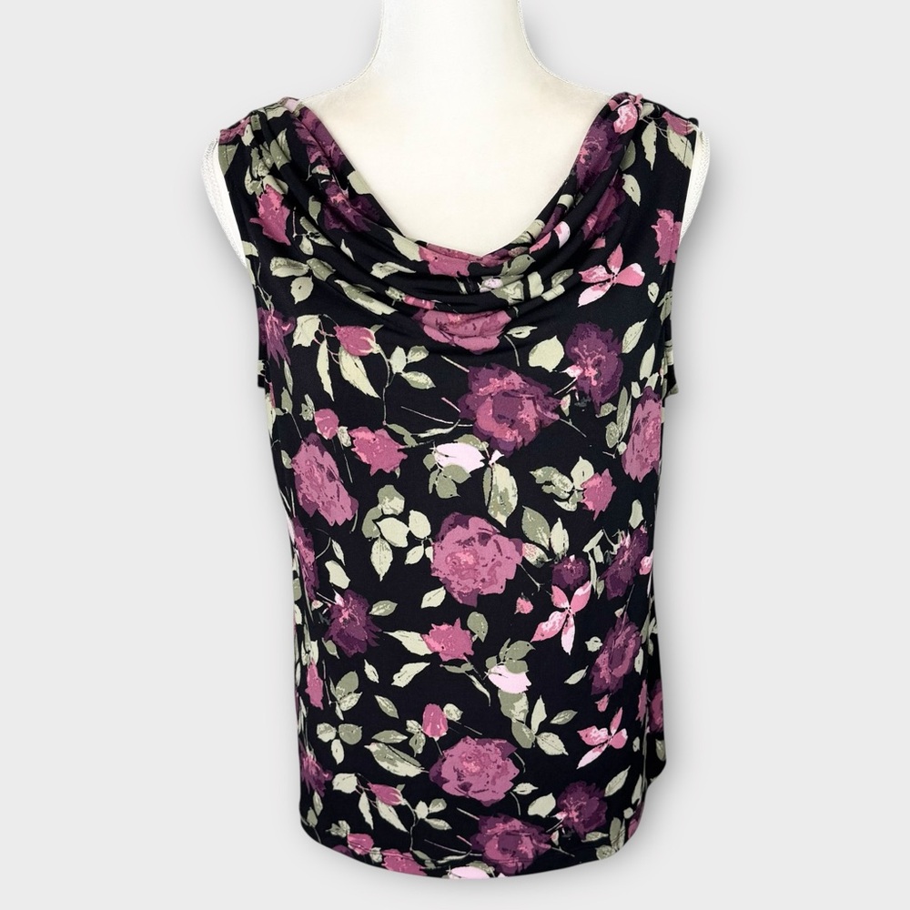Croft & Barrow Purple Mauve Black Sleeveless Blouse L Drape Neck Elegant Tank